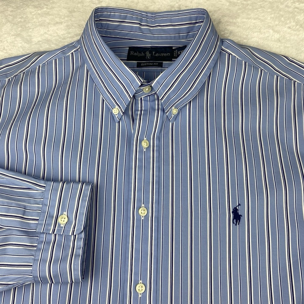 Ralph Lauren Shirt Mens XXL Blue Stripes Custom Fit Long Sleeves